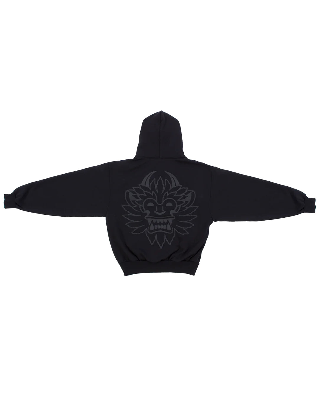 Kanna Beast Hoodie flat against a white background. This black hoodie has white logo puff print detailing.