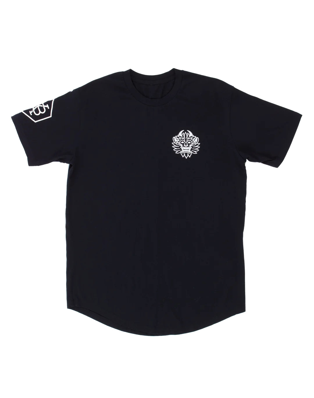 The black Kanna Beast Tee laying flat on white background, white logo face on left chest and KB moniker on right sleeve.