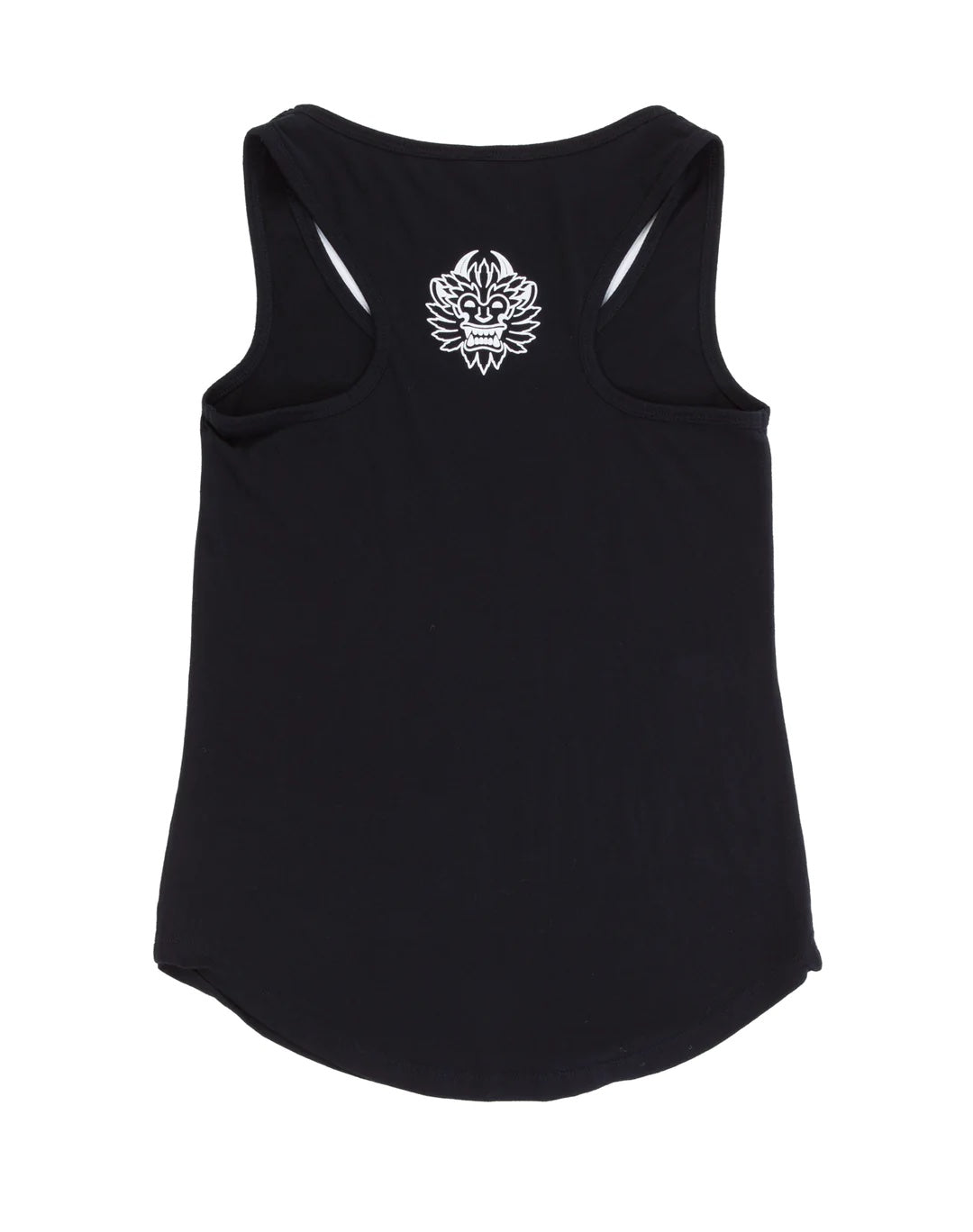 Showcasing the back of the black tank top, our logo face is proudly displayed.